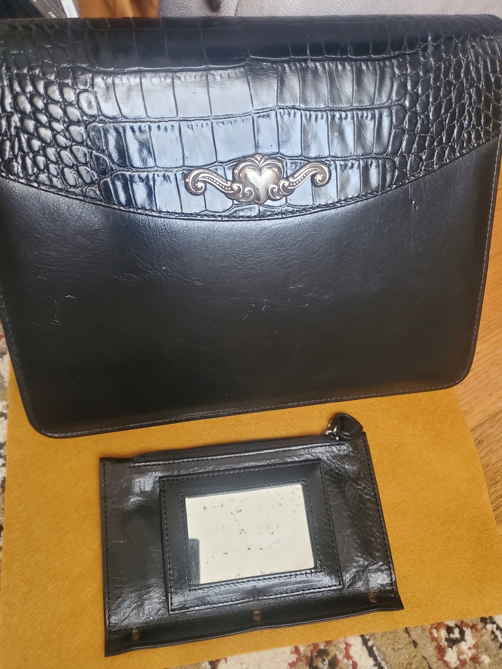 Brighton Black Croc-Embossed Leather Planer Binder with Silver Accent + Mirror
